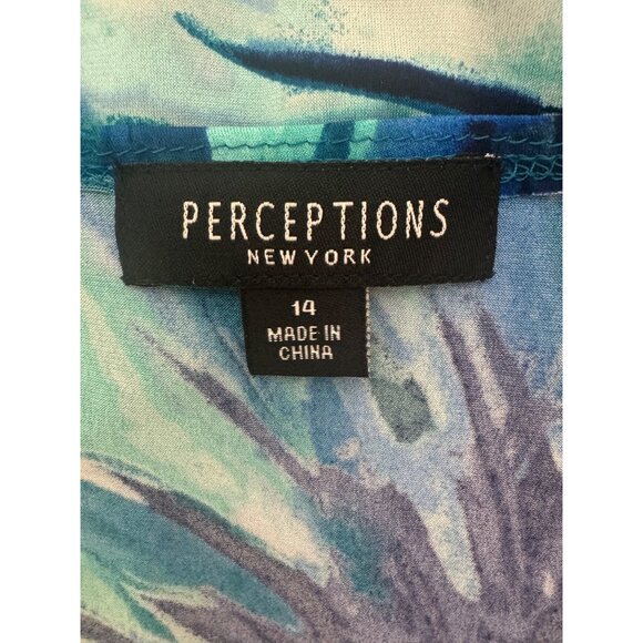 Perceptions Blue Watercolor Floral Ruched‎ Waist Sleeveless Dress Size 14 Summer - Picture 4 of 7